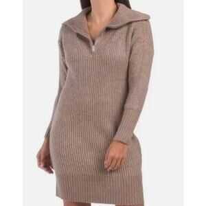 Cupcakes & Cashmere Sweater Dress Ribbed Womens XL Brown Long Sleeve Quarter Zip